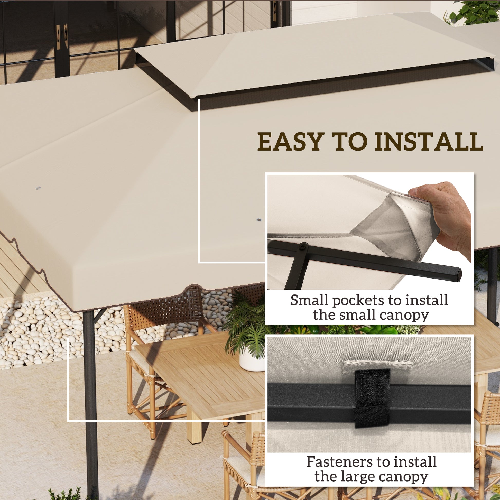 13' x 10' Gazebo Replacement Canopy, Gazebo Top Cover with Double Vented Roof for Garden Patio(TOP ONLY), Beige