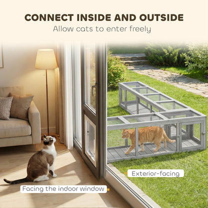 79" Long Cat Tunnel, Cat shelter L- Shape with Extendable Design for Indoor/Outdoor Use with Removable Door, Light Grey