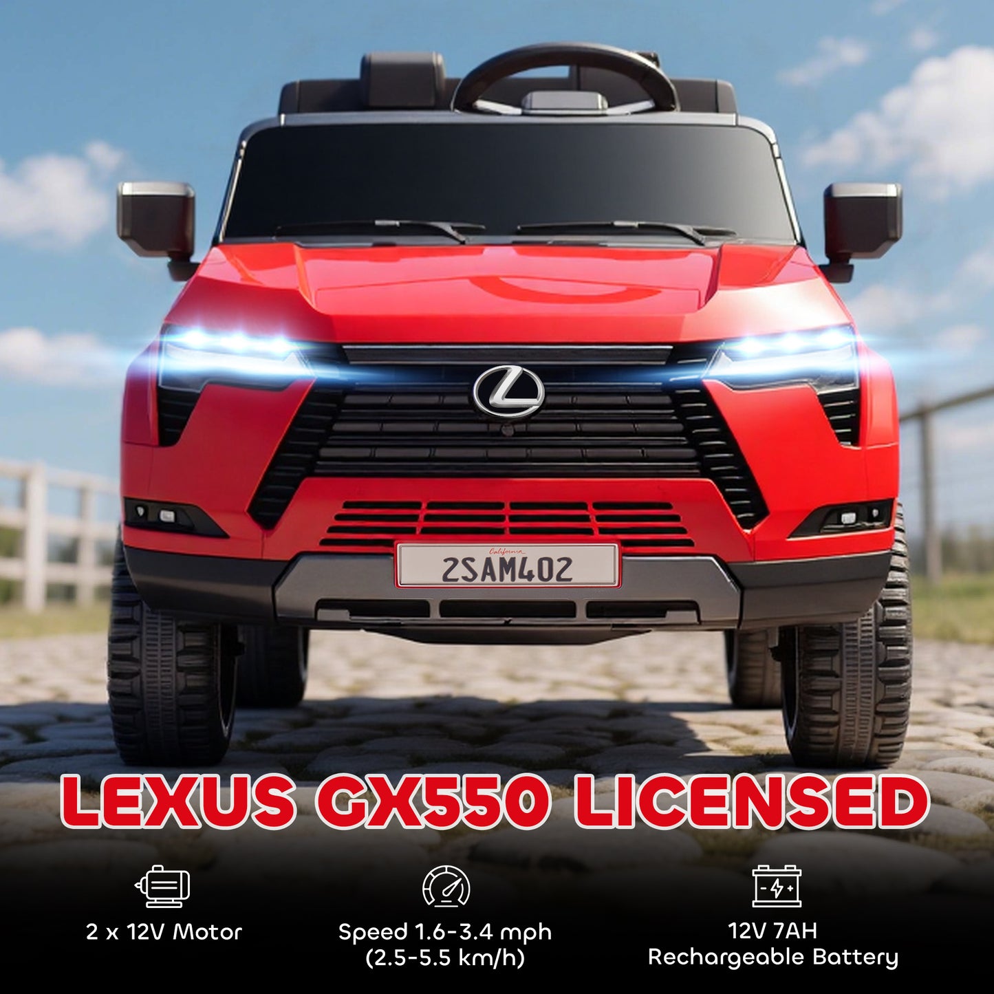 Qaba 12V Ride On Car, Licensed Lexus GX550, 2-Seater Kids Electric Vehicle with Remote Control and Suspension System, Red