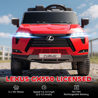 Qaba 12V Ride On Car, Licensed Lexus GX550, 2-Seater Kids Electric Vehicle with Remote Control and Suspension System, Red