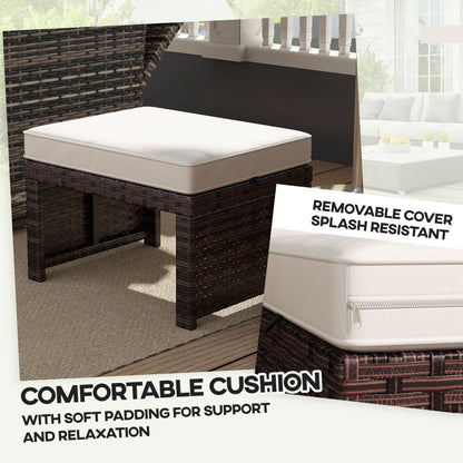 2 Pieces Wicker Outdoor Ottomans with Removable Cushions, Rattan Outdoor Seating, Footrest and Side Table, Khaki
