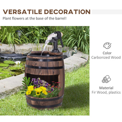 Wooden Outdoor Fountain, Electrical Barrel Waterfall with 3600r/min Speed Pump for Patio, Backyard, Carbonized
