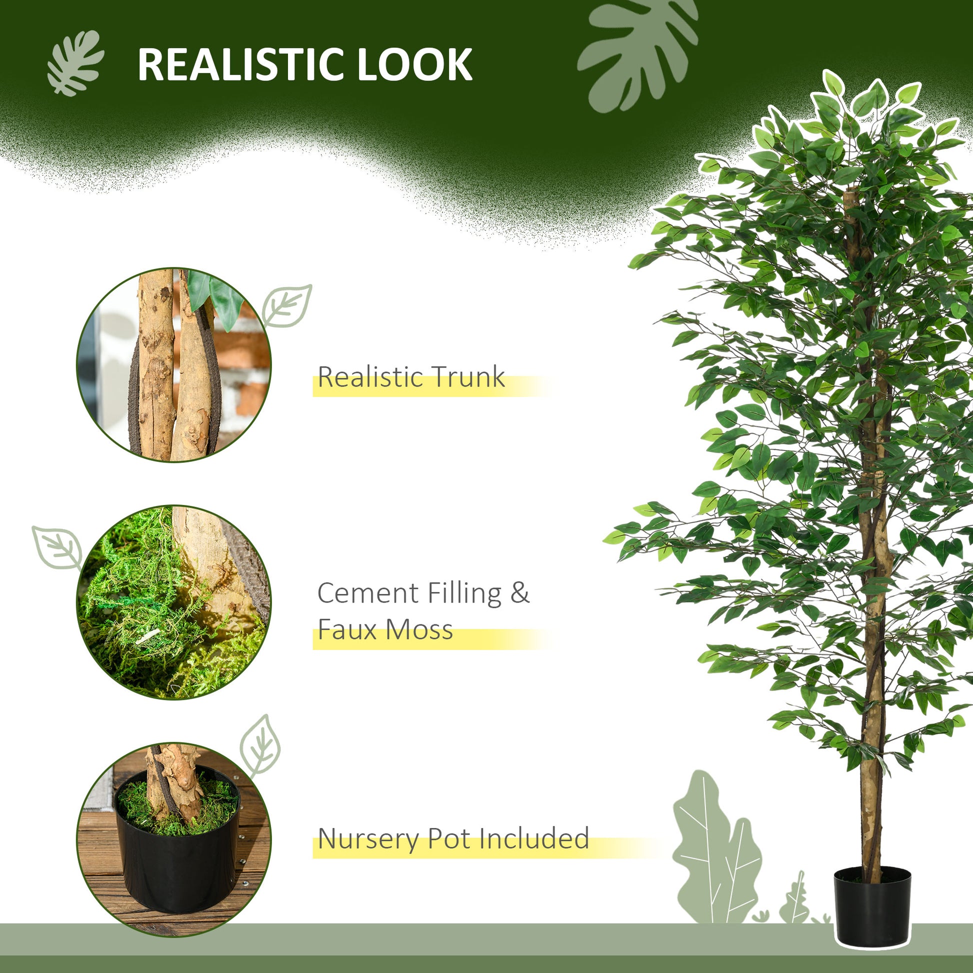 Set of 2 6ft Artificial Trees Ficus, Indoor Fake Plants with Pot, for Home Decor
