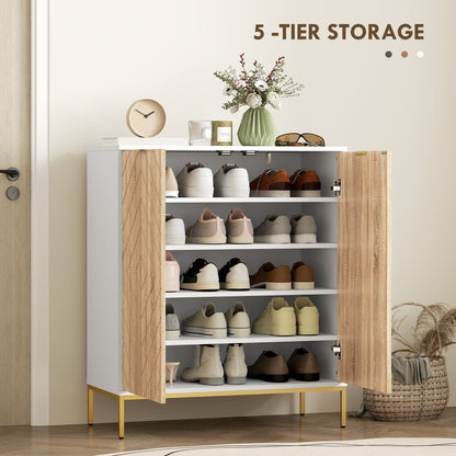 Shoe Storage Cabinet for 15 Pairs, Freestanding Shoe Cabinet with Doors and Adjustable Shelves for Hallway, White