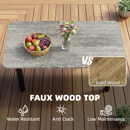 Outdoor Garden Coffee Table, Patio Table with Slatted Wood Plastic Composite Top and Steel Frame, Grey