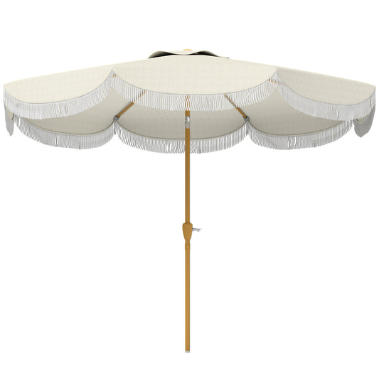 9FT Patio Umbrella Parasol, UPF 30+ Outdoor Market Umbrella with Crank, 8 Ribs, Push Button Tilt, Cream White