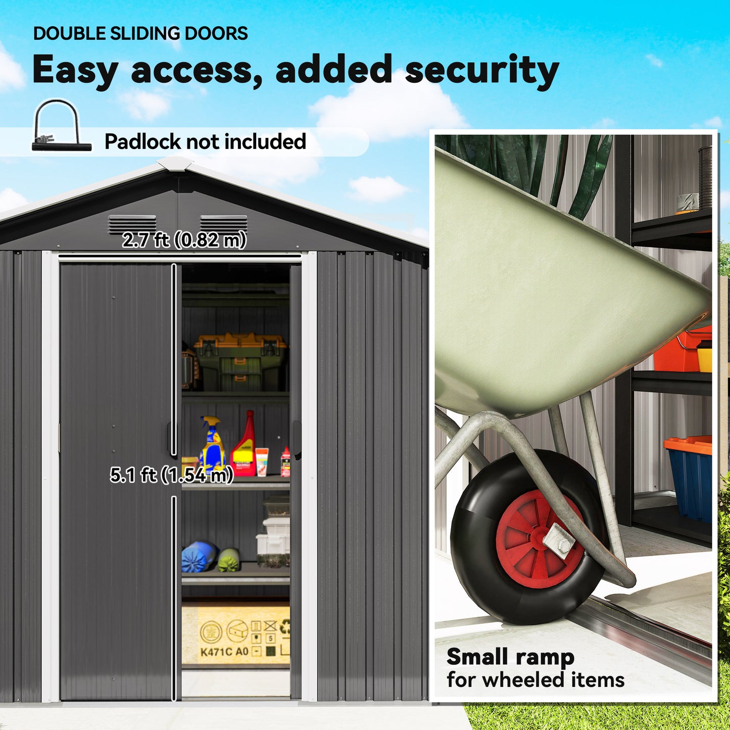 6.5x3.5ft Metal Garden Storage Shed for Outdoor Tool Storage with Double Sliding Doors and Vents, Dark Grey