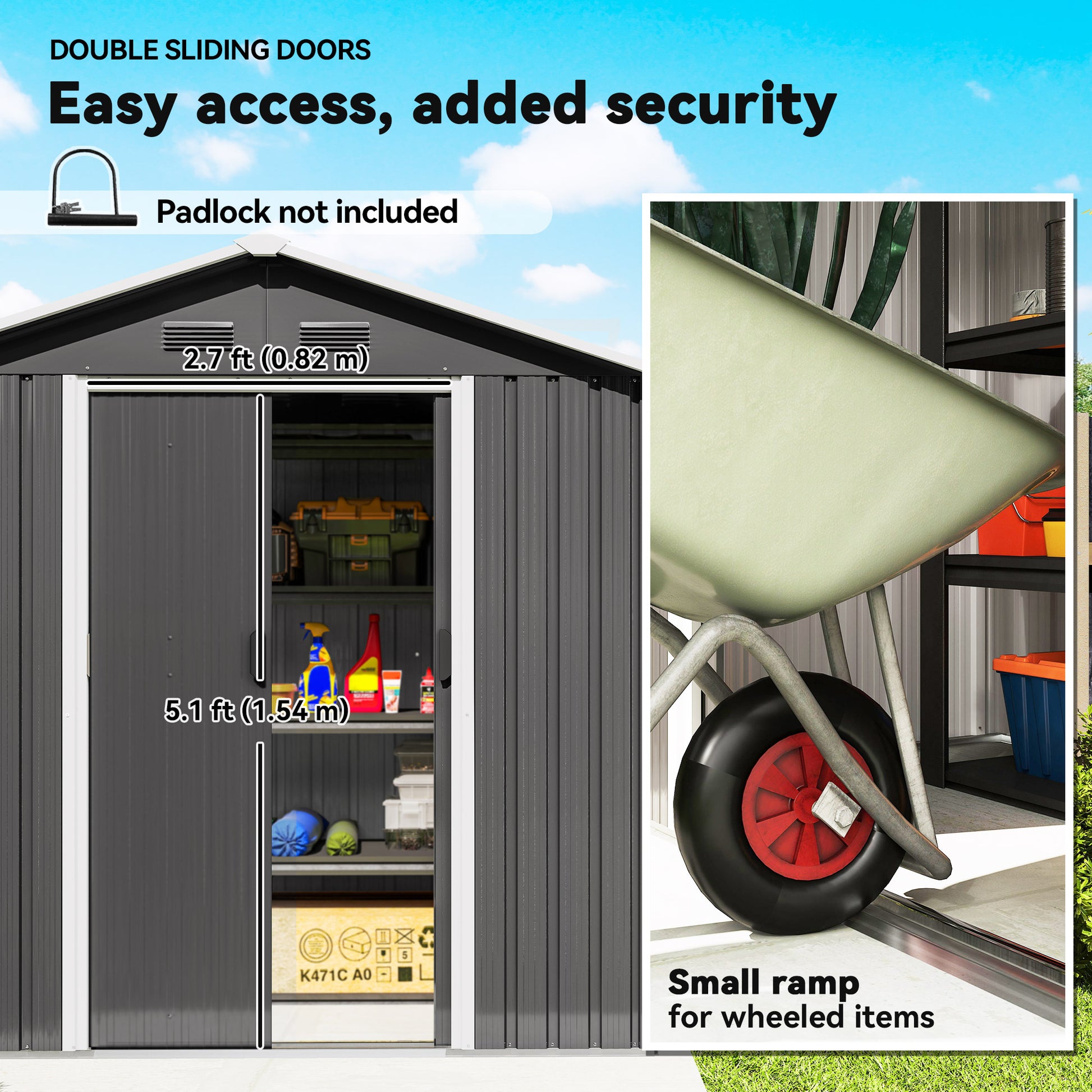 6.5x3.5ft Metal Garden Storage Shed for Outdoor Tool Storage with Double Sliding Doors and Vents, Dark Grey