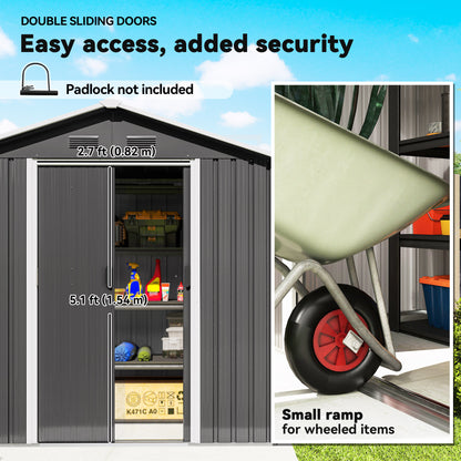 6.5x3.5ft Metal Garden Storage Shed for Outdoor Tool Storage with Double Sliding Doors and Vents, Dark Grey