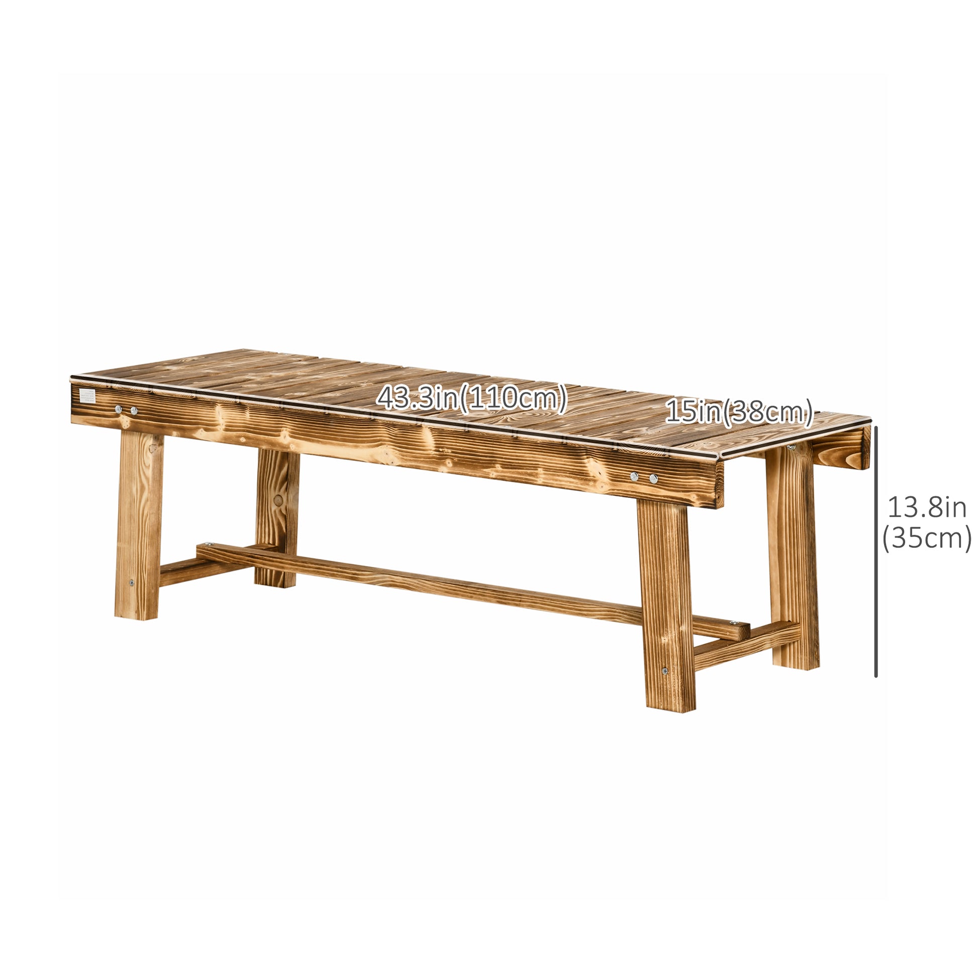 Outdoor Garden Bench, Backless Patio Fir Wood Stool, Armless Loveseat, 43.25" x 15" x 13.75", Carbonized
