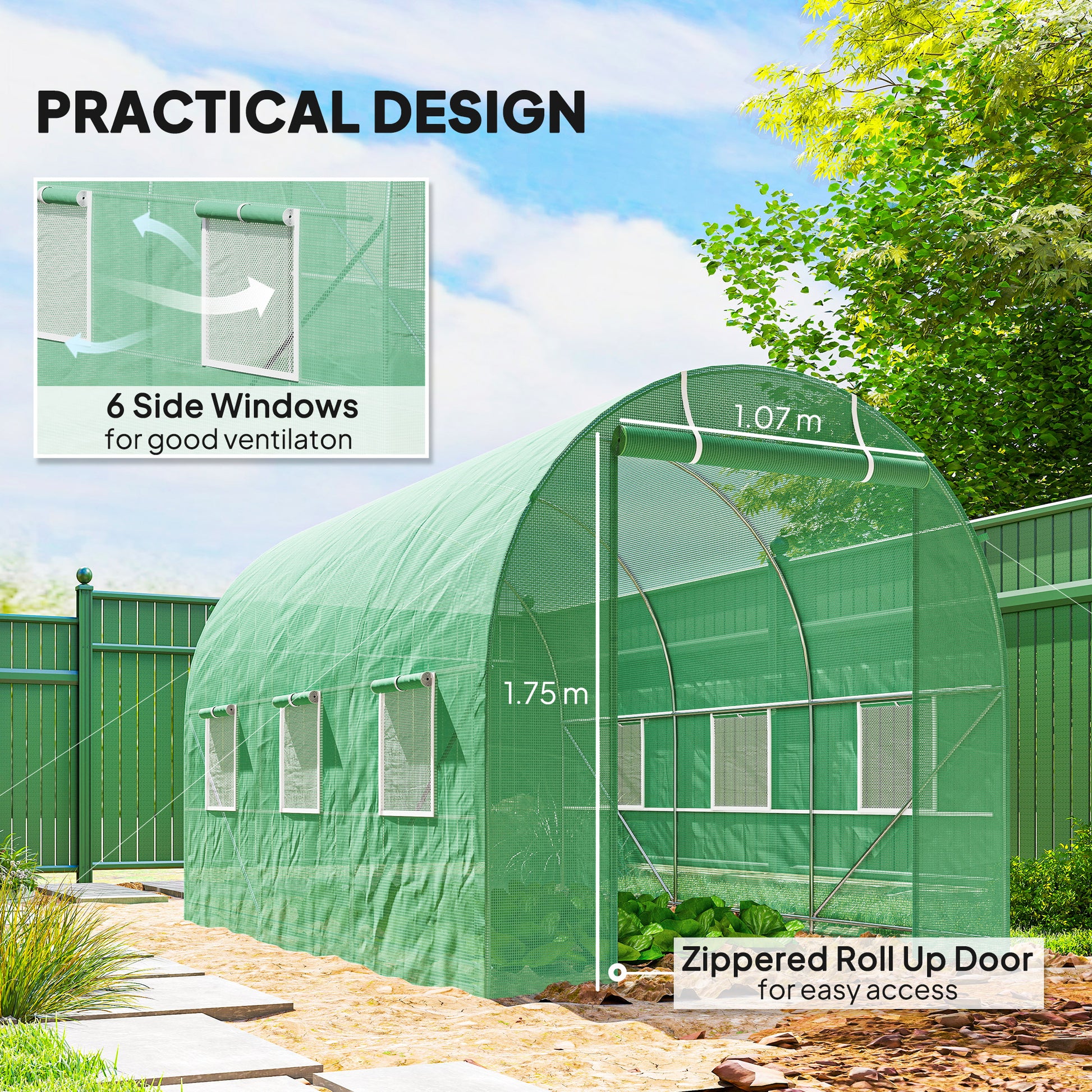 11.5' x 6.6' x 6.6' Walk-in Tunnel Greenhouse Garden Plant Seed Growing Warm House Outdoor Hot House w/ Roll Up Door, Windows, PE Cover Green