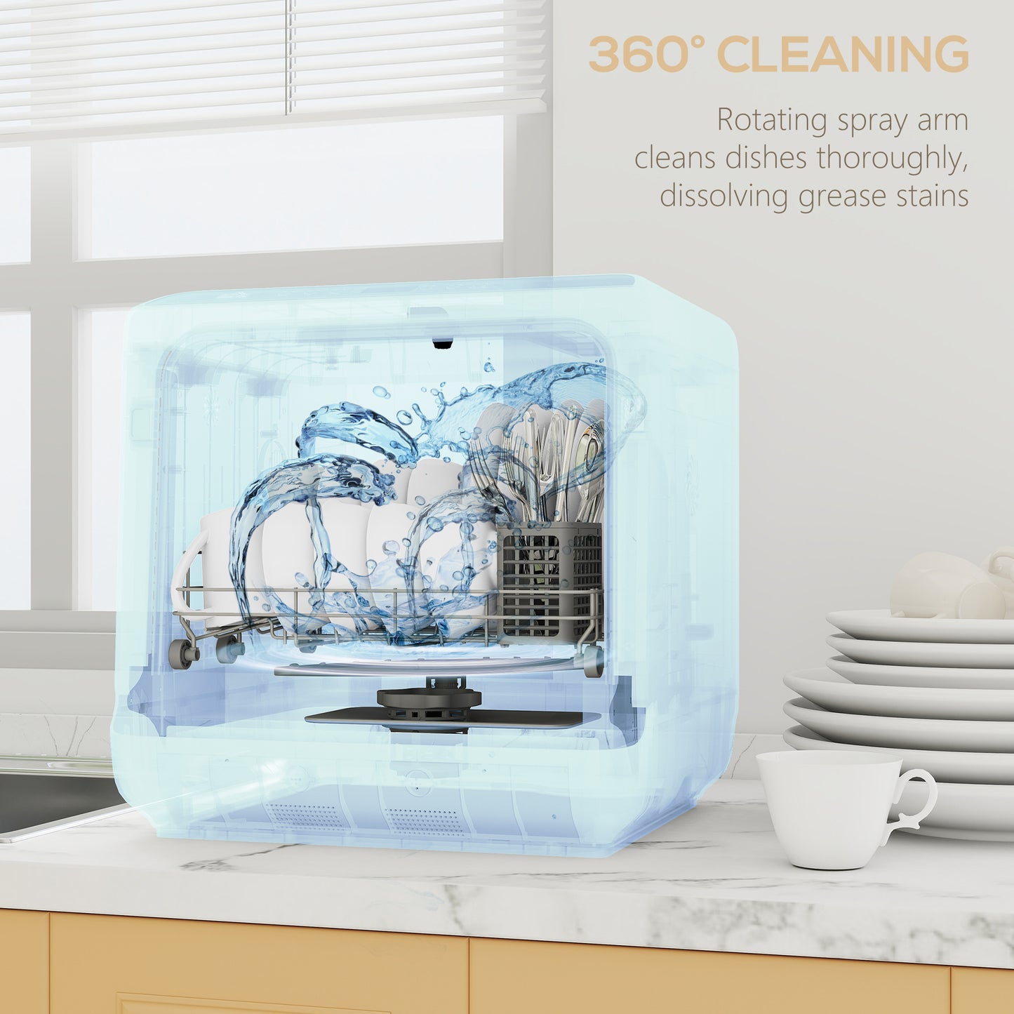 Countertop Dishwasher with Built-in 6L Water Tank, 5 Wash Programs, Touch Control, LED Display, Dual Water Supply, White