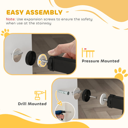 Baby Gate, Pet Safety Gate Pressure Fit, 30"-32" Wide with Two-Way Open, Auto-Close for Stair, Doorways, Hallways, Black