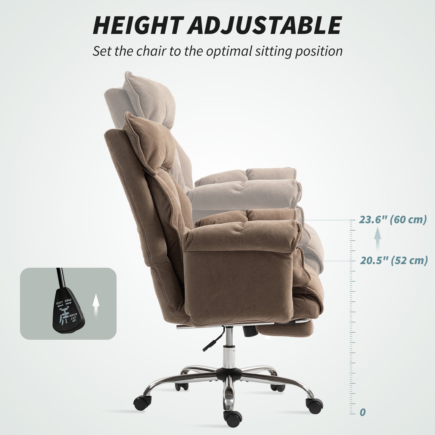 Desk Chair, Computer Office Chair with Footrest, Adjustable Backrest and Headrest, Light Brown