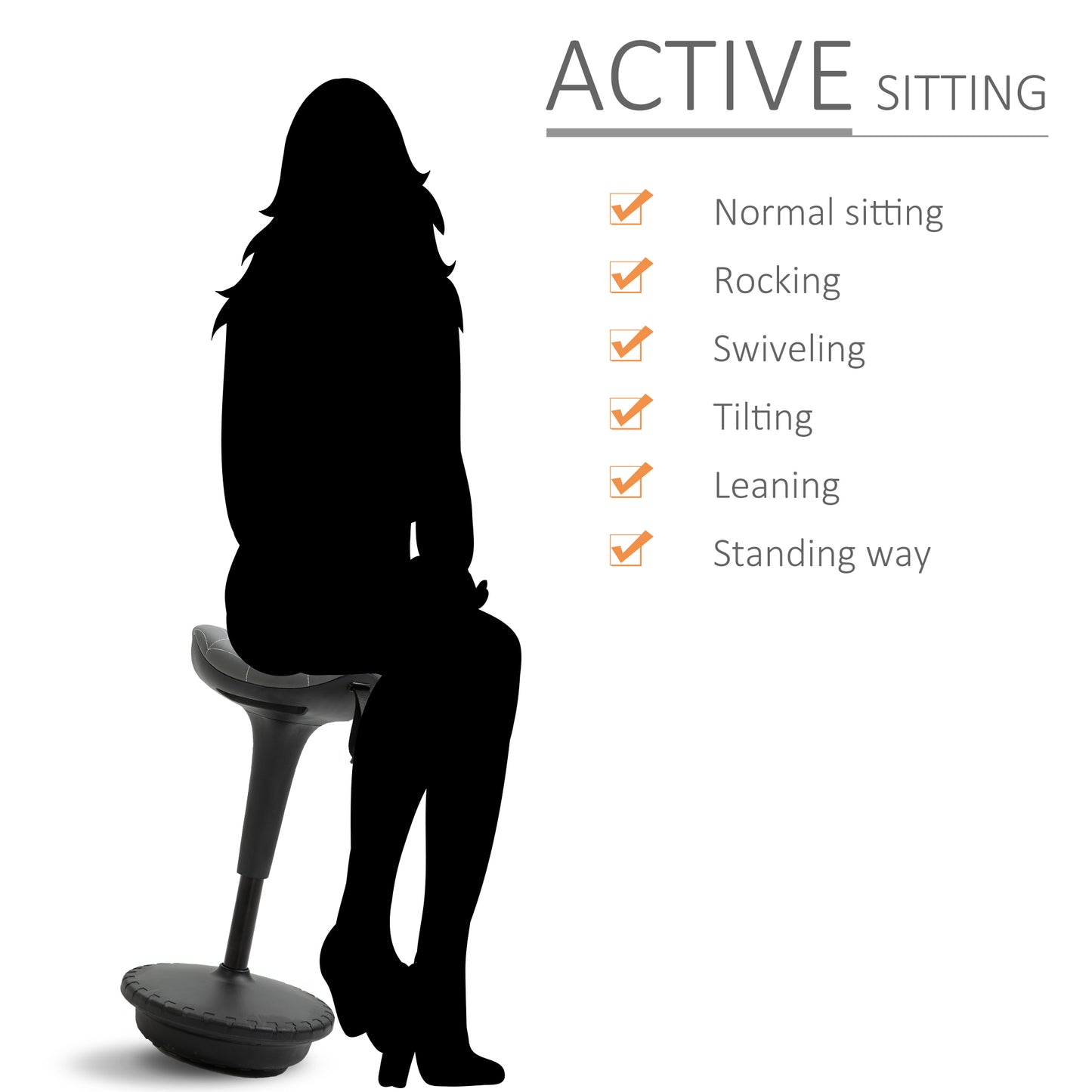 Backless Wobble Stool Chair, Standing Desk Chair, Adjustable Learning Stool for Office Desks, with Rocking Motion, Grey