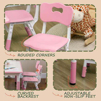 Qaba Kids Table and Chair Set with 4 Chairs, Adjustable Height, Easy to Clean, for 1.5 - 8 Years Old, Pink