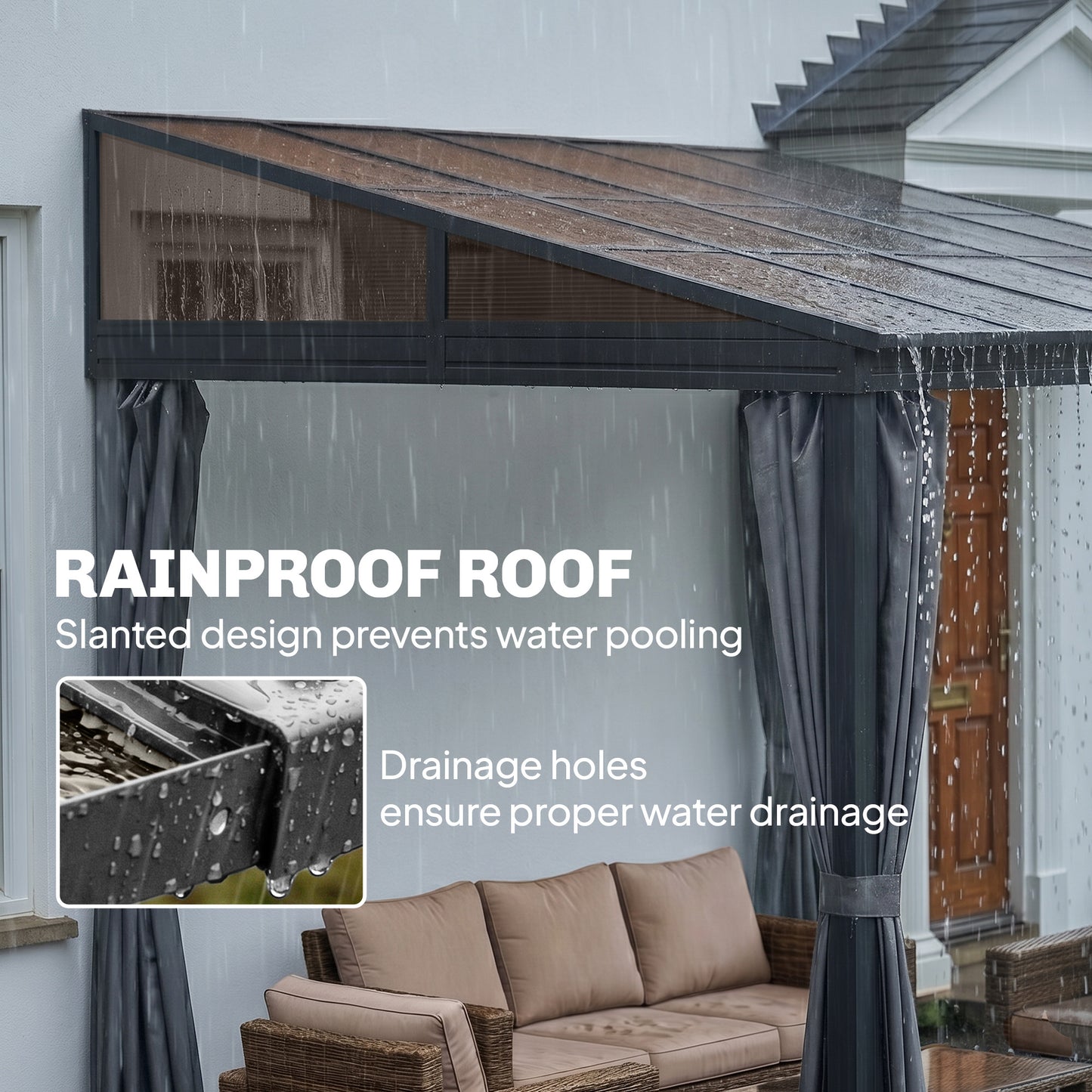 10' x 13' Outdoor Hardtop Pergola Gazebo with Polycarbonate Roof, UV Protection Sun Shelter with Curtains for Garden, Patio and Outdoor Events