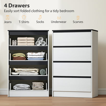 Tall Chest of Drawers, 4 Drawer Dresser for Bedroom, Living Room, Hallway, Modern Storage Cabinet, White Wood Effect