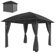 10' x 10' Outdoor Hardtop Gazebo Canopy with UV50+ Polycarbonate Roof, Steel Frame, Central Hook, Curtains, Light Grey