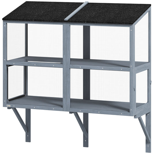 Catio Outdoor Cat Enclosure Wall-Mounted 2-Level Outdoor Cat House with Waterproof Roof 51.2" Grey