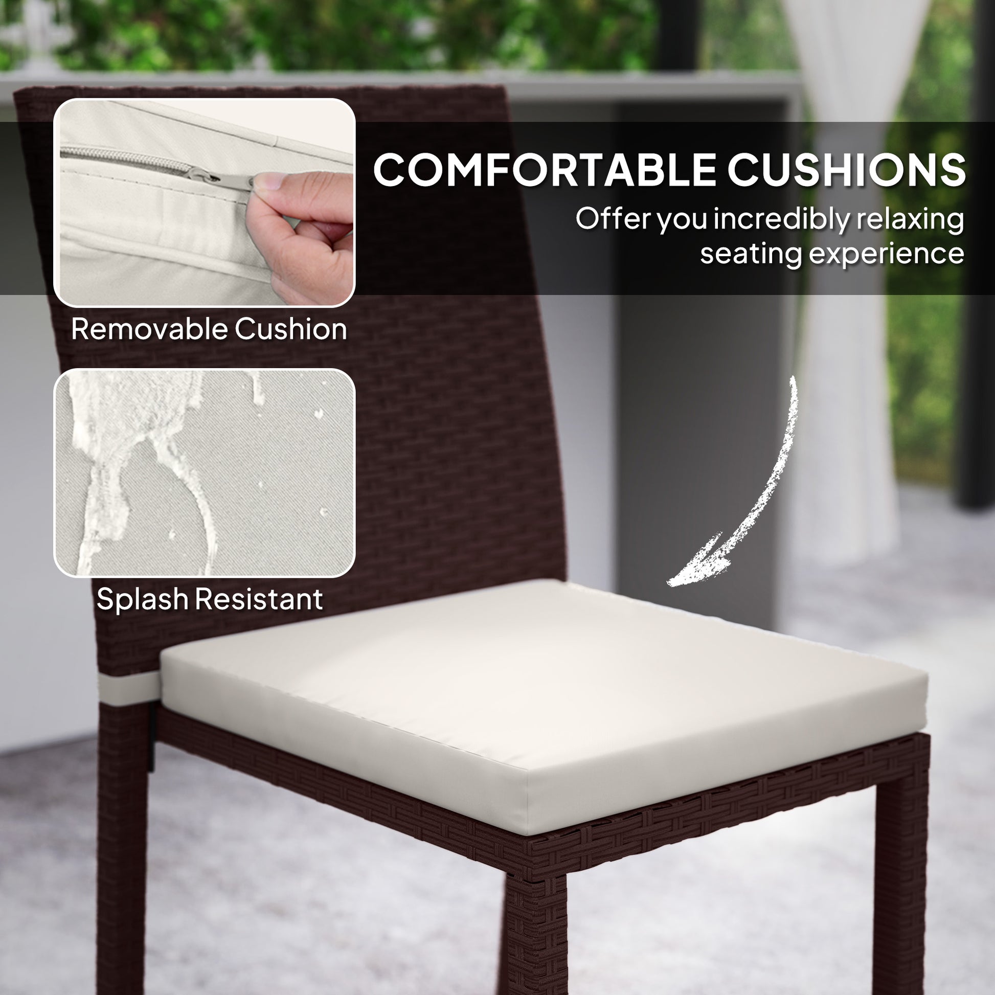Patio Dining Chairs Set of 4, All Weather Wicker Armless Outdoor Chairs with Steel Frame for Garden, Backyard, Beige