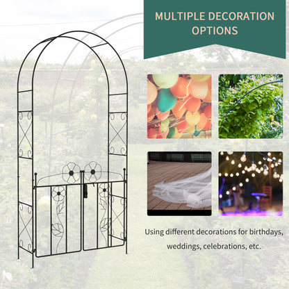 7.5FT Metal Garden Arbour with Double Gate, Arch Trellis for Climbing Vine Plants, Outdoor Wedding, Decoration, Black