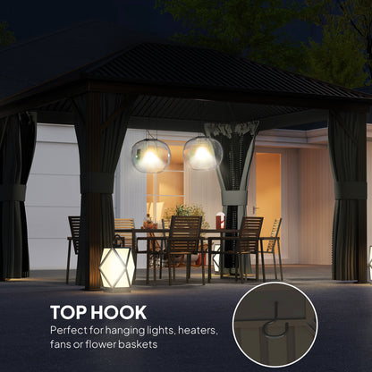 10' x 12' Outdoor Hardtop Gazebo Metal Roof Patio Gazebo with Aluminum Frame, Mesh Nettings, Dark Grey