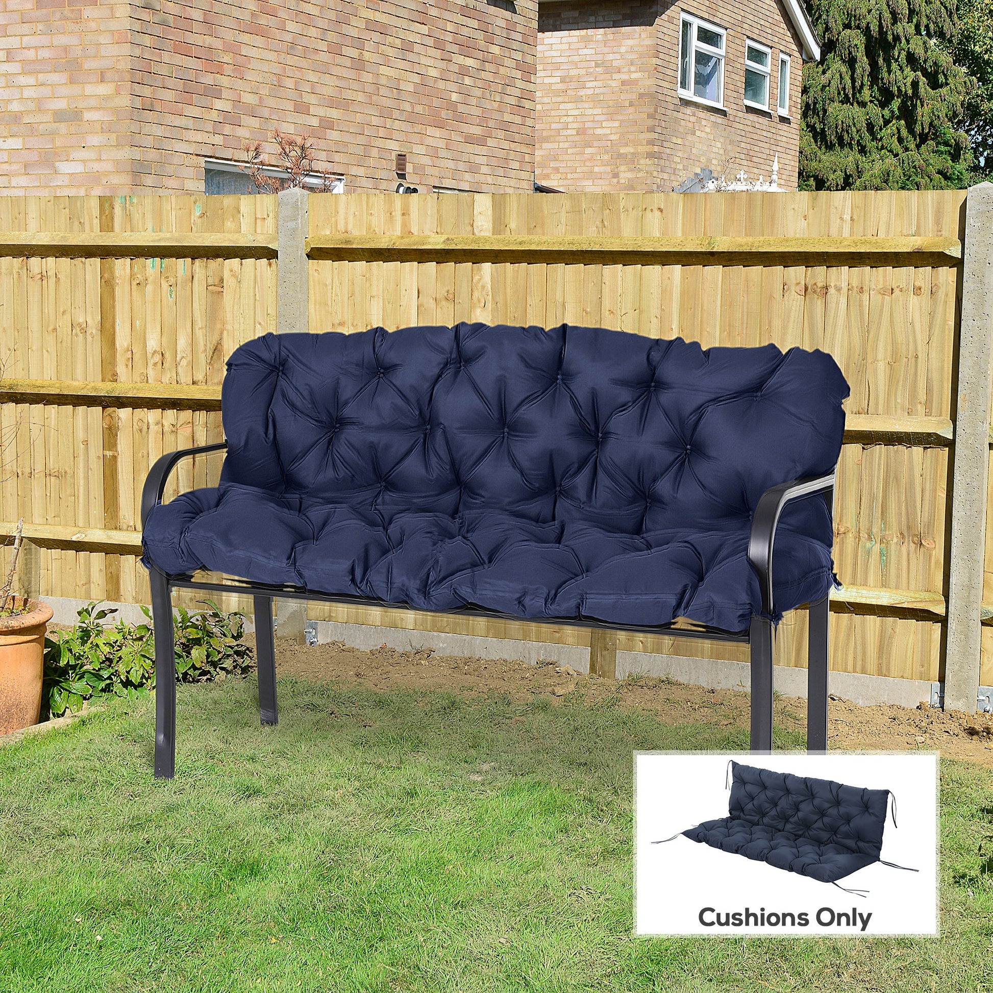 Porch Swing Cushion Garden Bench Cushion with Backrest, Non-Slip 3-Seater Soft Pad, Dark Blue