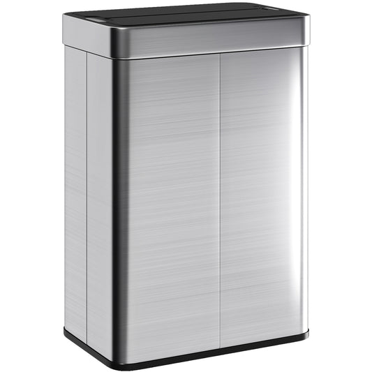 14.5 Gallon Sensor Can, Automatic Garbage Can with Soft-Close Butterfly Lid, Fingerprint-Proof Stainless Steel, Silver