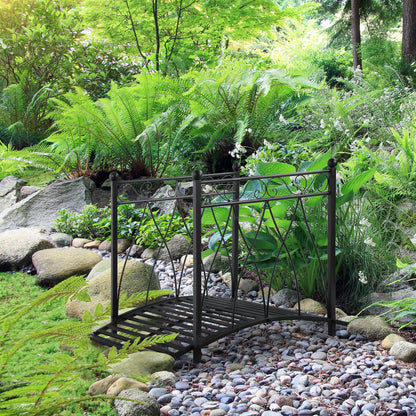 3.3FT Classic Garden Bridge with Safety Railings Arc Footbridge Decorative Pond Bridge for Backyard Creek Stream, Black