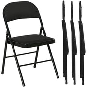 Set of 4 Metal Foldable Chairs, Faux Linen Padded Folding Chairs with Cushion Seat and Open Back for Indoor, Black