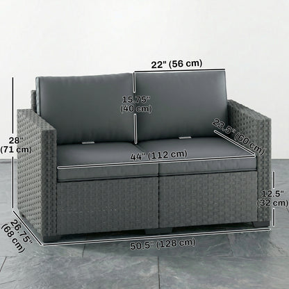2 Seater Outdoor Couch Patio Sofa with Deep Seat, Cushions, Wide Armrests for Garden, Balcony, Porch, Dark Grey