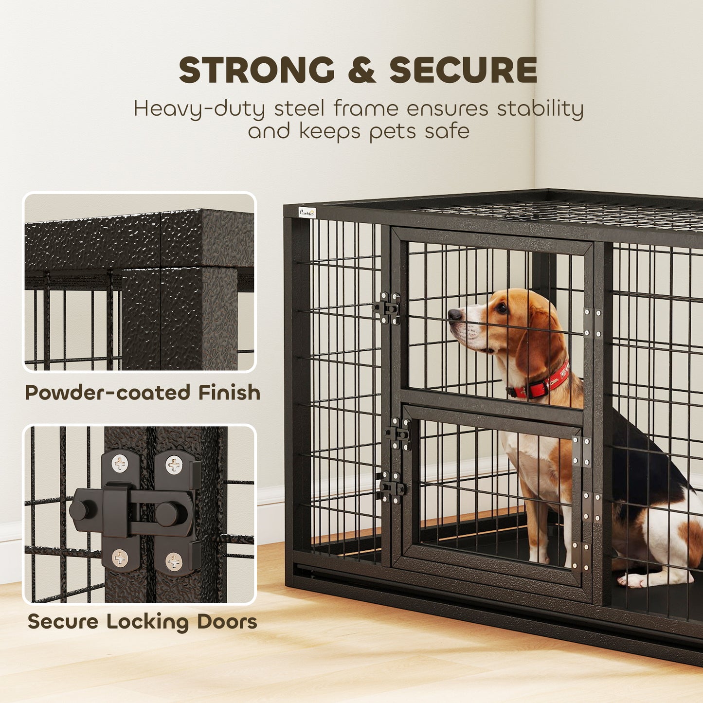 37 Inch Heavy Duty Dog Crate, Large Metal Dog Kennel with Removable Tray, 3 Doors and Secure Lock