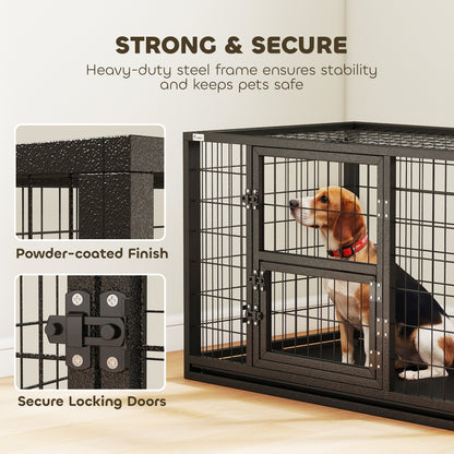 37 Inch Heavy Duty Dog Crate, Large Metal Dog Kennel with Removable Tray, 3 Doors and Secure Lock