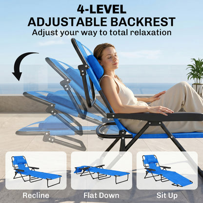 Folding Lounge Chair w/ Reclining Back, Dark Blue