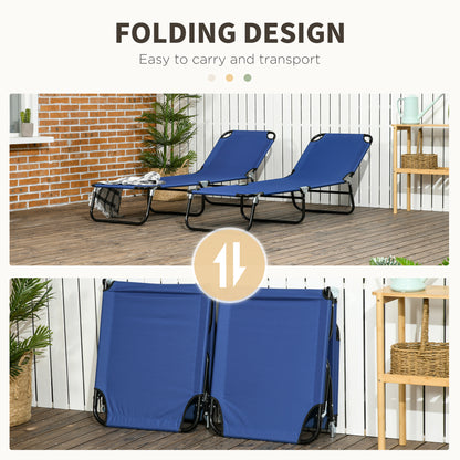 Set of 2 Folding Outdoor Lounge Chair, Sun Tanning Chairs with Reclining Back, Breathable Mesh for Beach Patio, Blue
