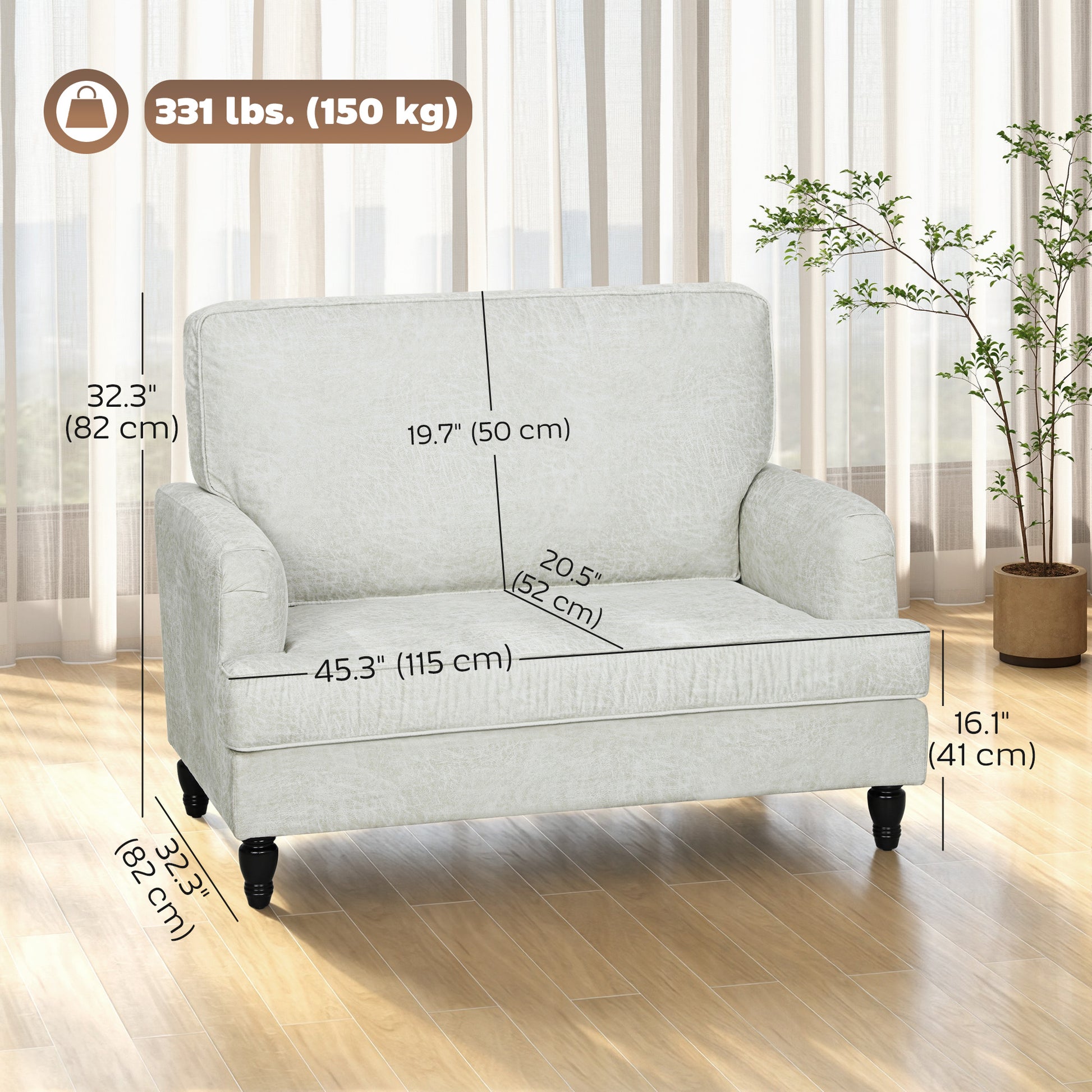 Modern Accent Chair, Leathaire Armchair with Turned Legs and Wide Seat, Single Sofa for Bedroom, Living Room, Cream White