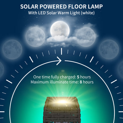 Wicker Outdoor Floor Lamp, Decorative Solar Lantern with Auto On/Off LED Lights, IP44 for Patio, Porch, Pathway, Grey