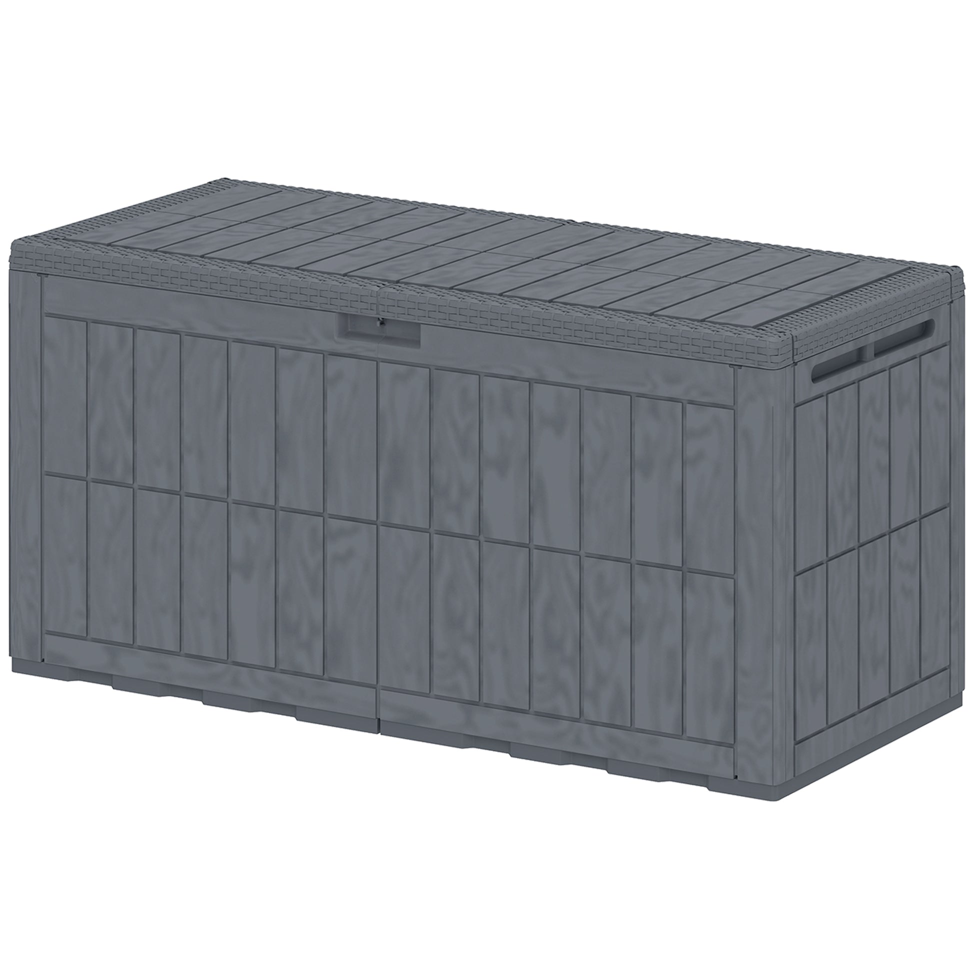 100 Gallon Resin Deck Box, Waterproof Lockable Outdoor Storage Box with Pneumatic Gas Rods, Side Handles