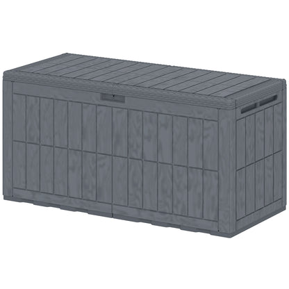 100 Gallon Resin Deck Box, Waterproof Lockable Outdoor Storage Box with Pneumatic Gas Rods, Side Handles