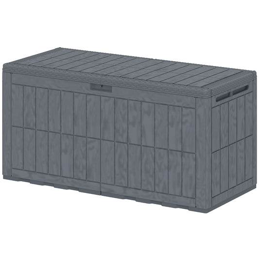 100 Gallon Resin Deck Box, Waterproof Lockable Outdoor Storage Box with Pneumatic Gas Rods, Side Handles
