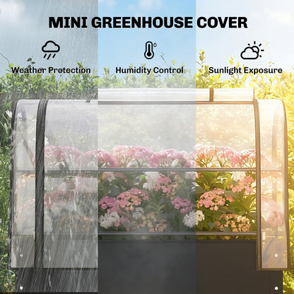 Raised Garden Bed with Flip-Up Greenhouse Cover, Metal Elevated Garden Bed with Legs and Drainage Hole, Black