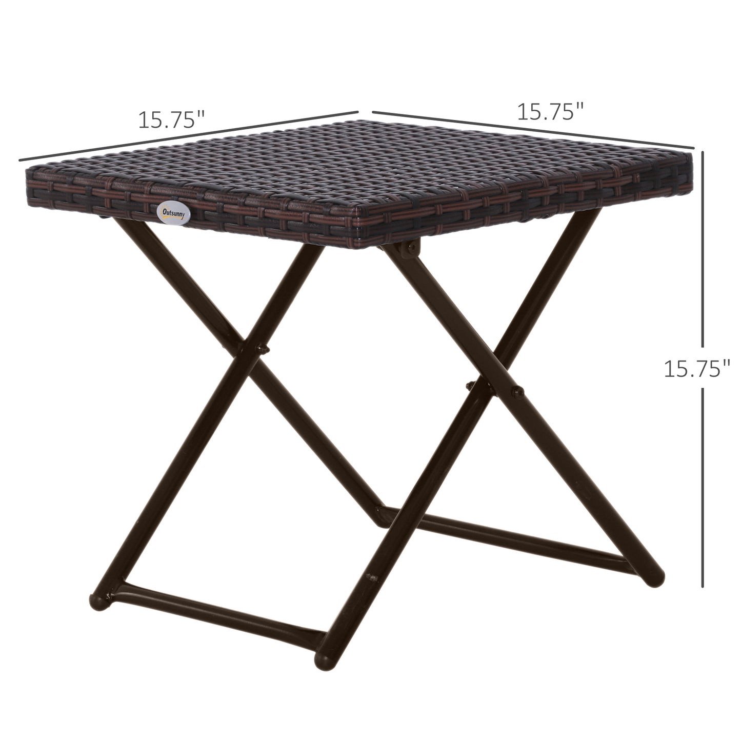Patio Wicker Coffee Table, Outdoor PE Rattan Garden Folding Side Table, 15.75"x15.75"x15.75", Brown