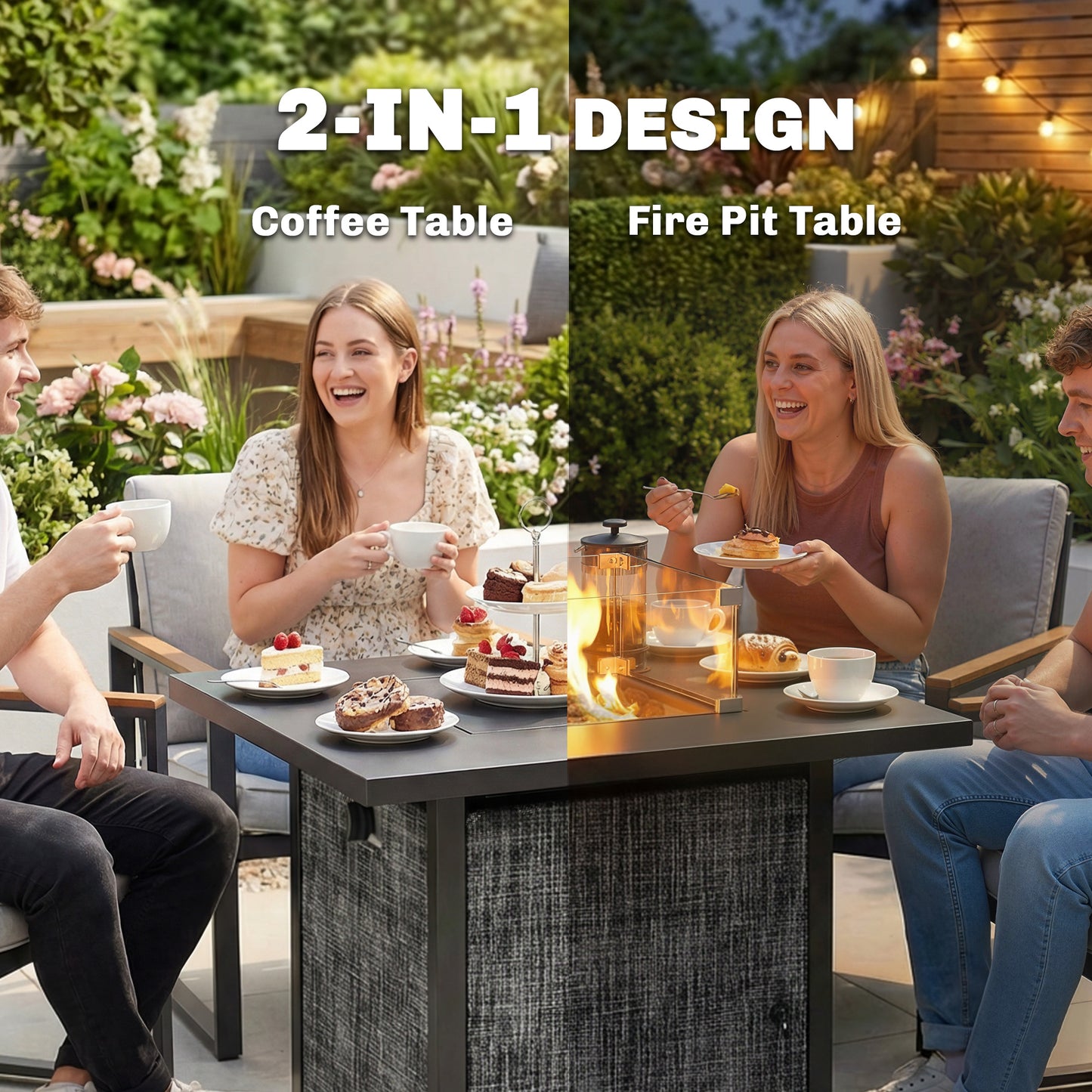 Propane Fire Pit Table, 28 Inch Gas Fire Pit with Explosion-Proof Net and Glass Wind Guard, Gas Tank Holder