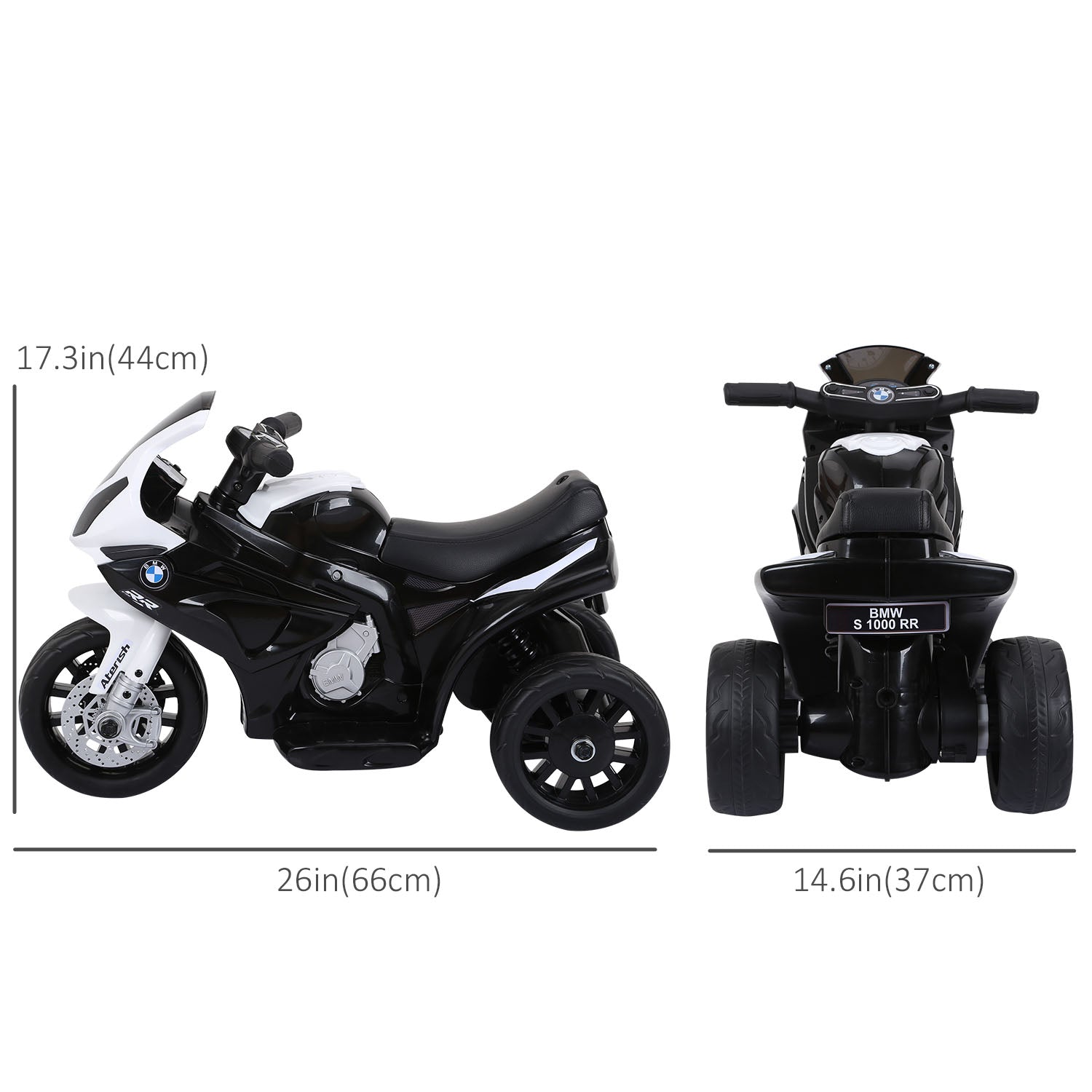 Aosom Kids Motorcycle, 6V Battery Powered Toddler Motorcycle with Headlight, Music, 3 Wheels Electric Motorcycle for Kids, Licensed BMW, Gift for Boys & Girls -Black
