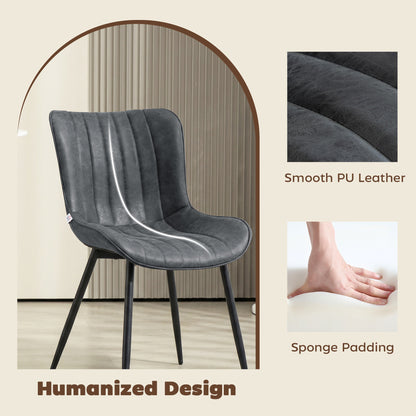 Dining Chairs Set of 4, PU Leather Upholstered Kitchen Chairs with Backrest and Steel Legs, Black
