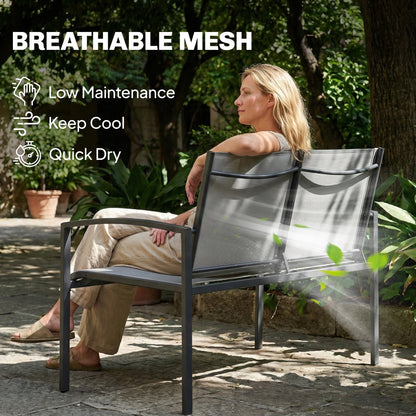 Outdoor Garden Bench, 44 in Metal Patio Garden Park Bench with Breathable Mesh Fabric, 484 lb Load Capacity, Grey