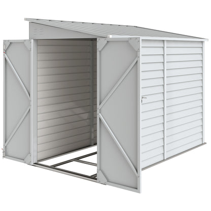 4.6' x 9' Steel Outdoor Storage Shed, Lean to Shed, Metal Tool House with Foundation Kit, Lockable Doors, Gloves and 2 Air Vents for Backyard, Patio, Lawn, White