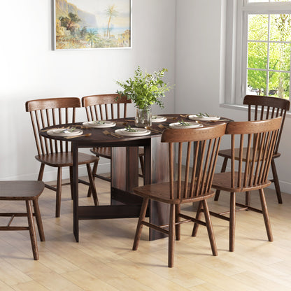 Oval Folding Dining Table, Space Saving Drop Leaf Kitchen Table for Dining Room, Living Room, Distressed Brown