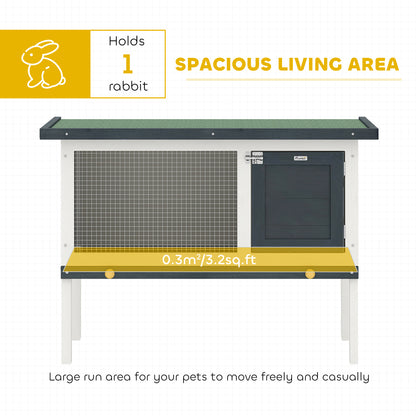 Wooden Outdoor Rabbit Hutch for Small Pet w/ Slide-out Tray, Openable Roof, 35" W x 18" D x 26" H, Dark Grey